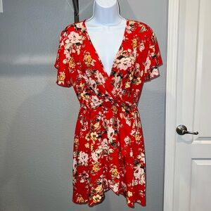 Floral Wrap Dress - Red
